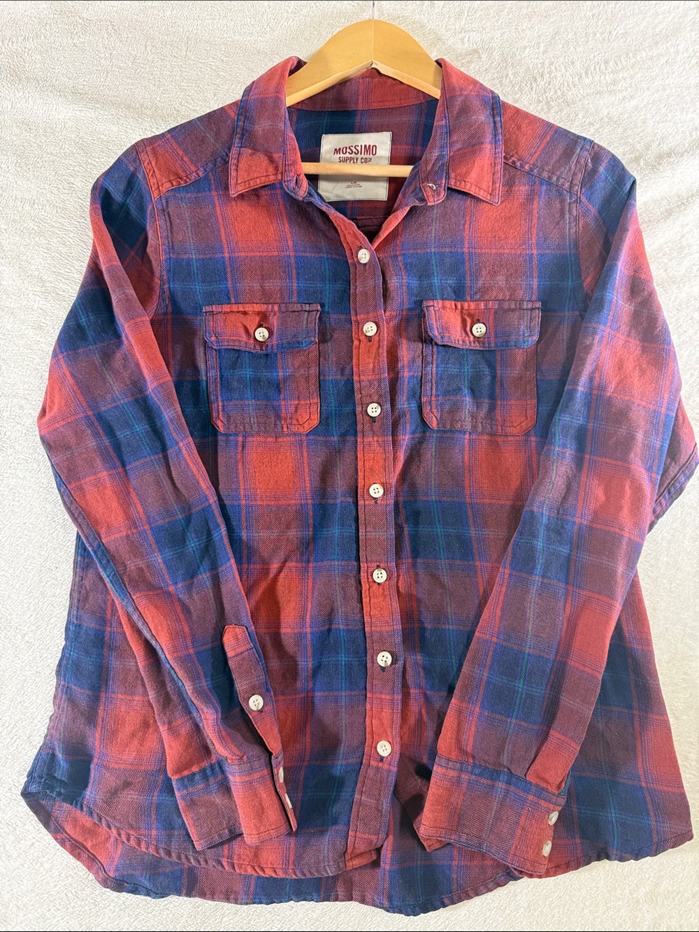 Mossimo Supply Co. Red and Blue Plaid Flannel Button-Up